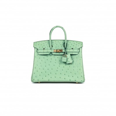 HERMÈS MASTER BIRKIN 30 OSTRICH LEATHER MINT GREEN GOLD BUCKLE H041933CK74 (30*22*16cm)